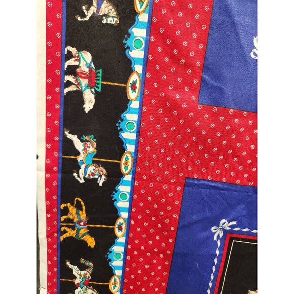 Vintage Carousel Horse Fabric Panel Cranston Print Red Blue Quilting Material Ca - Picture 14 of 16